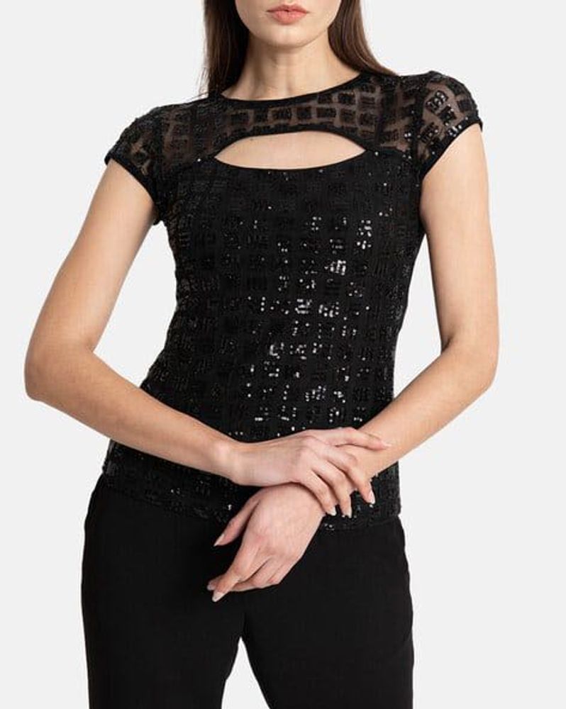 Sequin Black Keyhole Top