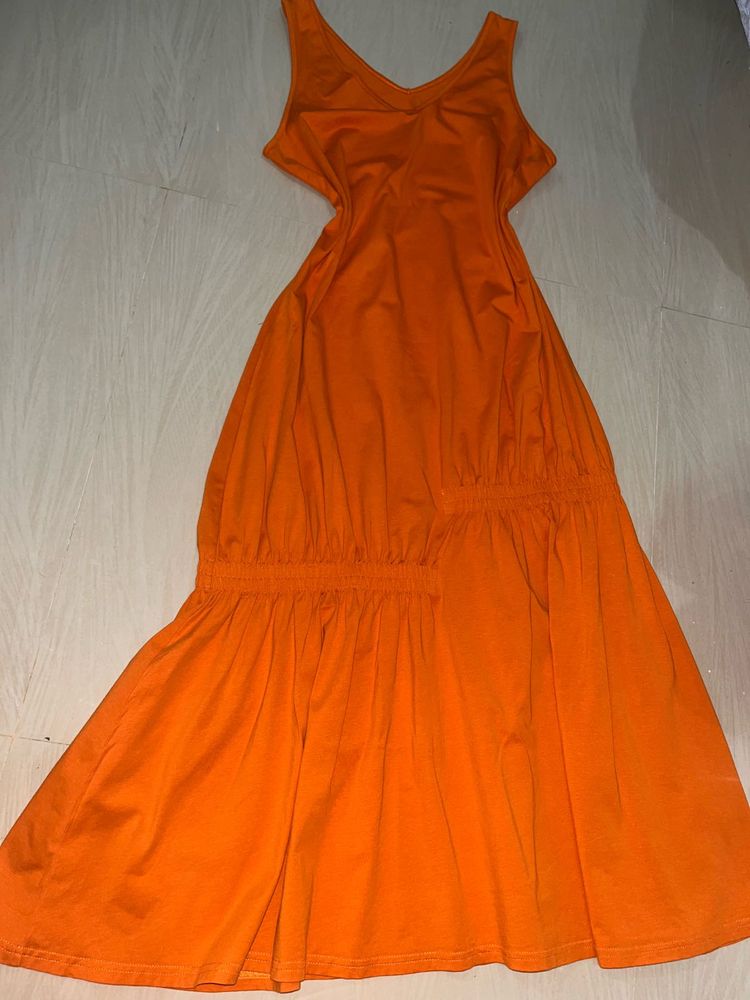 V-Neck Orange Maxi Dress