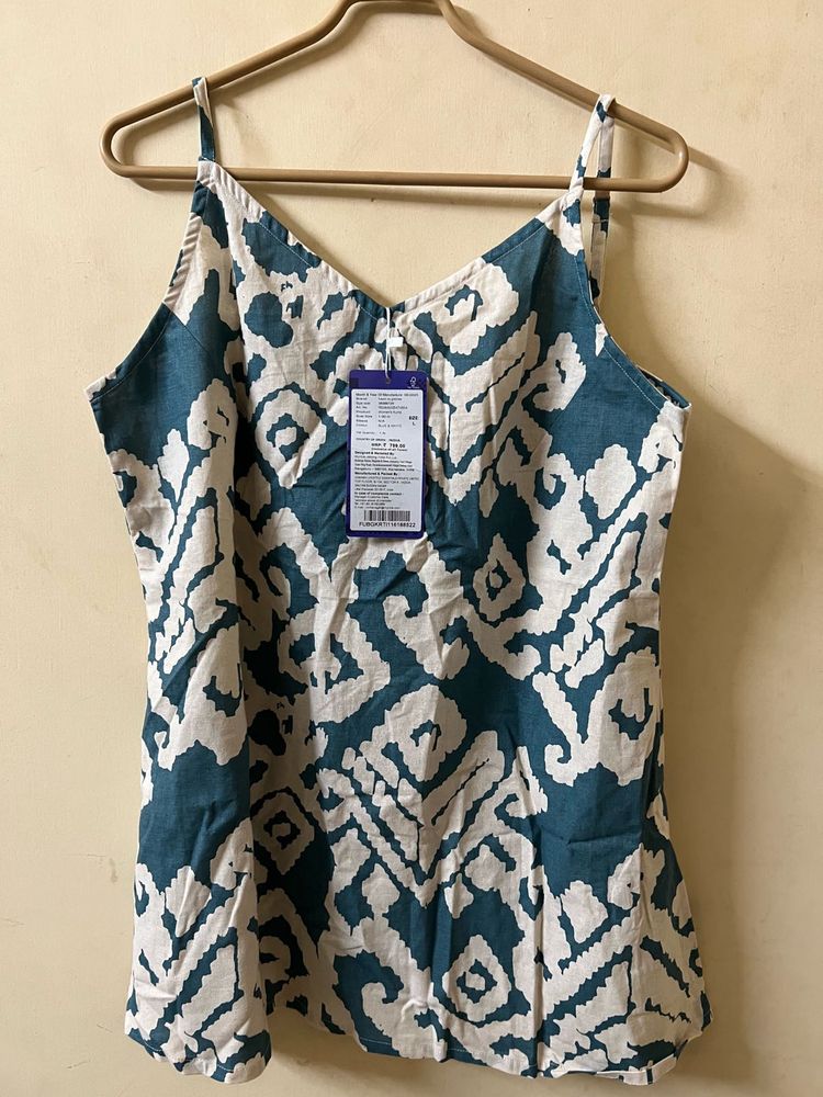 Blue &amp; White Patterned Spaghetti Strap Top