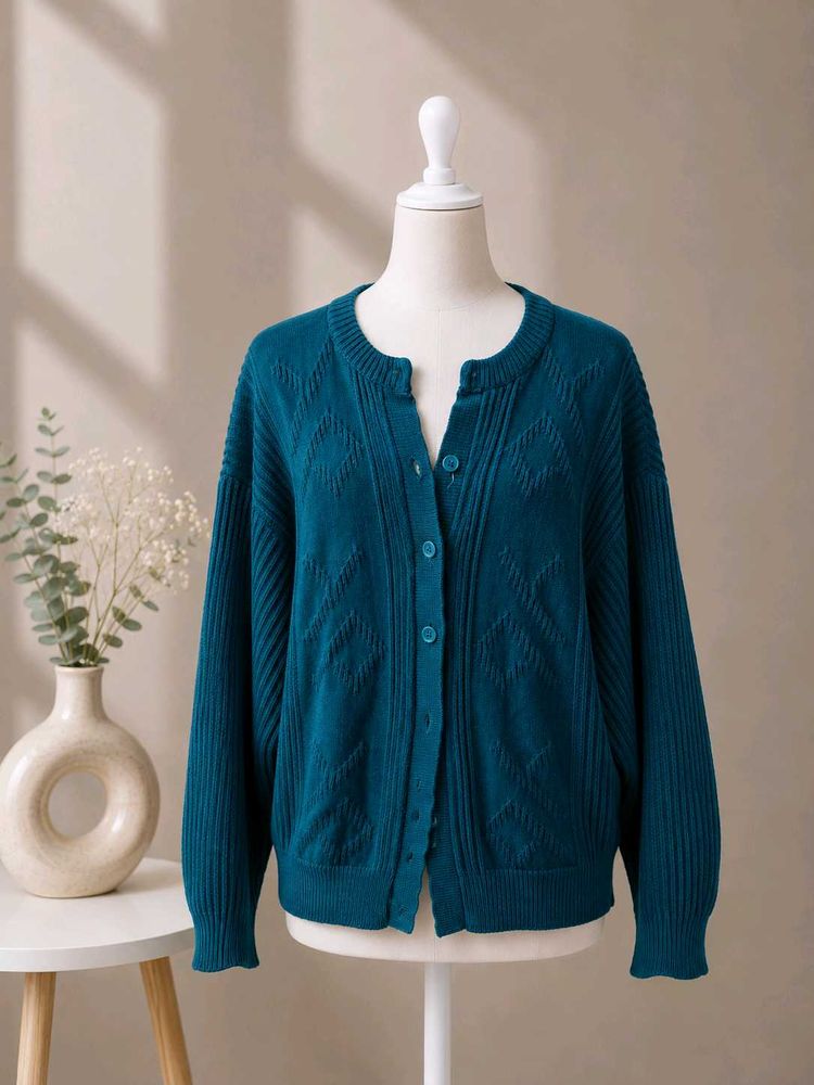 Teal Diamond Knit Cardigan