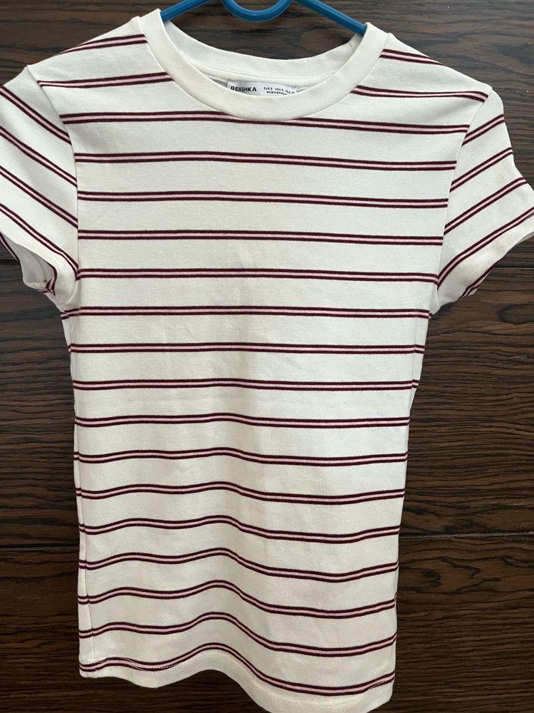 bershka crew neck Striped T-Shirt