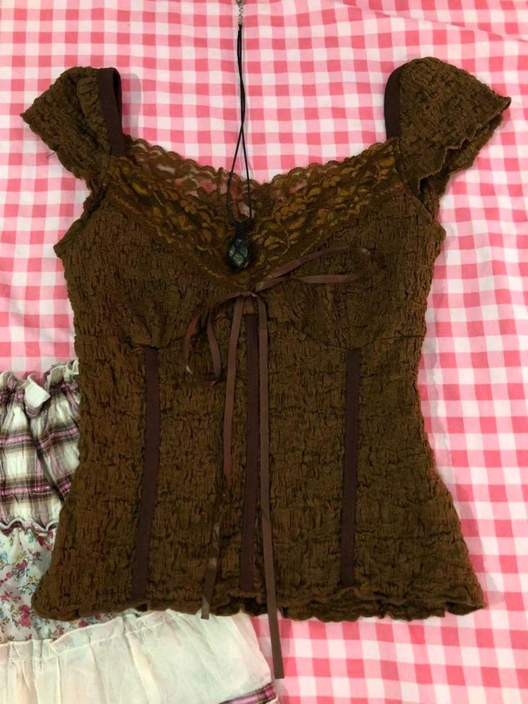 Brown Smocked Corset Top