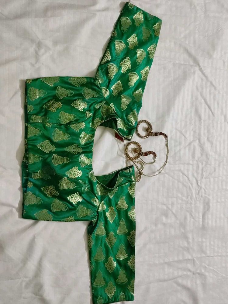 Green &amp; Gold Brocade Blouse