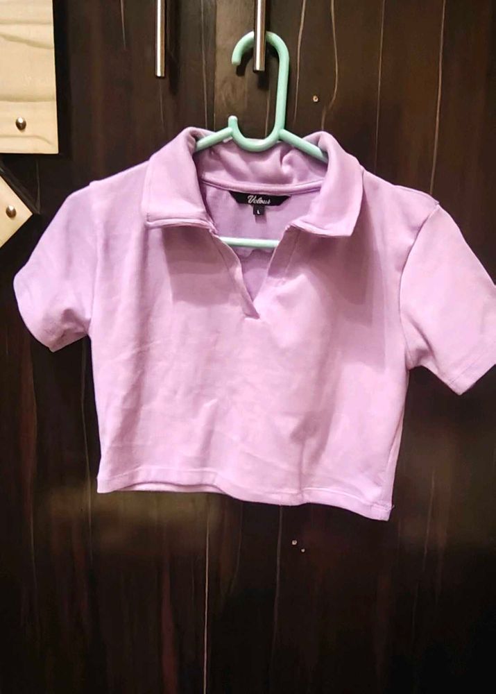 Lilac Collared Cropped Top