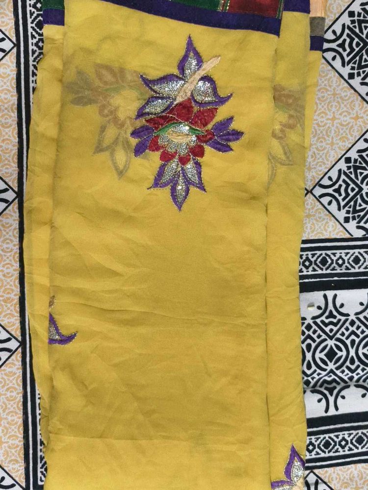 Elegant Yellow Embroidered Saree