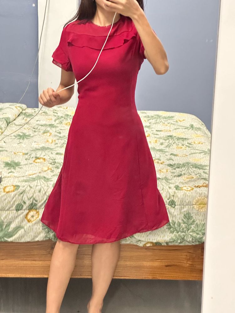 Elegant Red Fit &amp; Flare Dress