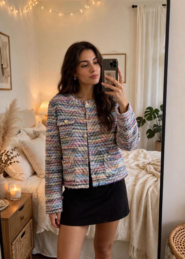 tweet Chic Textured Cropped Jacket