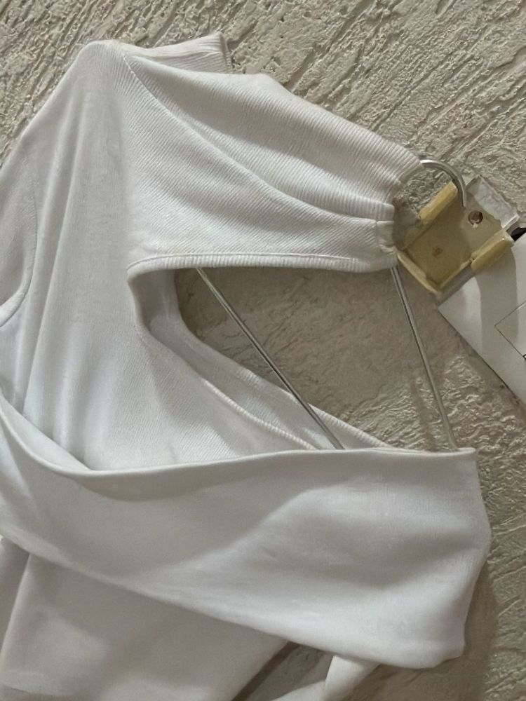 White Asymmetrical Long Sleeve Top