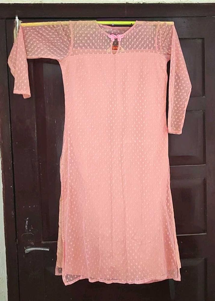 Peach Net Kurta