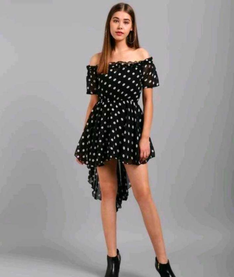 Chic Black Polka Dot Off-Shoulder Dress