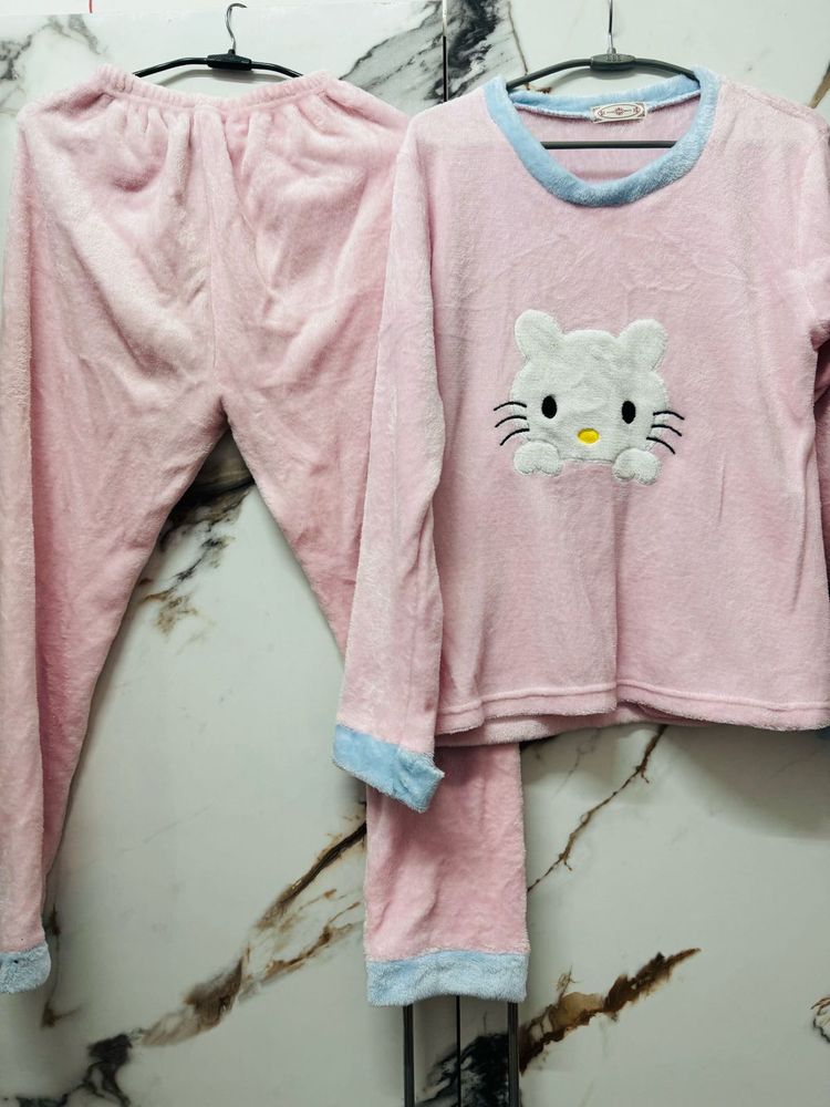 Cute Pink Plush Pajama Set