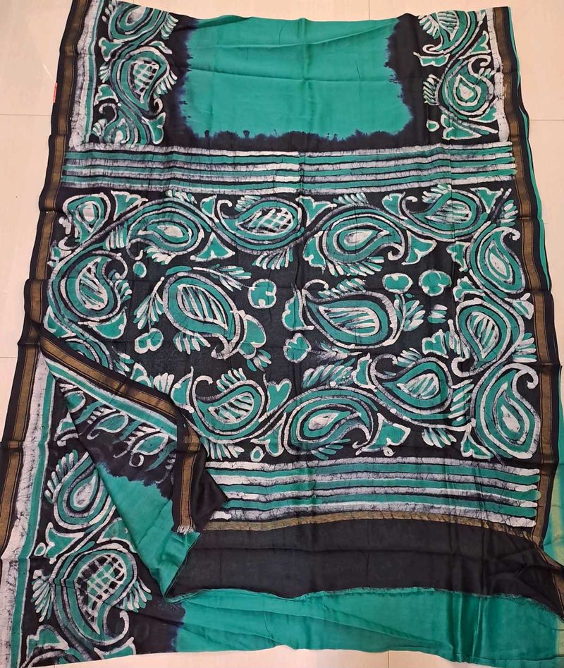 BRAND NEW CHANDERI SILK HAND BATIK SAREE with bp
