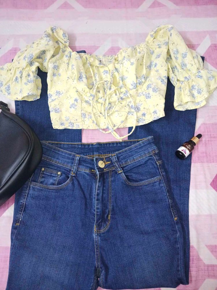 Floral Off-Shoulder Tie-Up Top