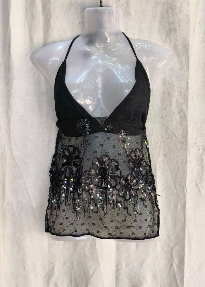 Sparkling Black Halter Top