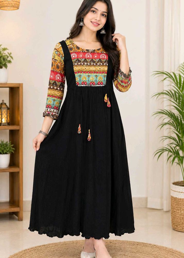 Elegant Black Anarkali Kurta with Vibrant Print