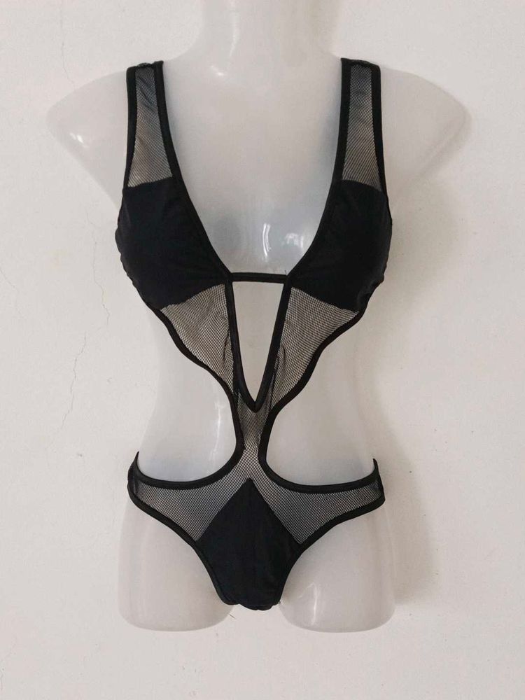 Black Mesh Cutout One Piece Swimsuit