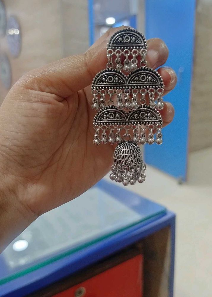 Oxidized Silver Jhumka Earrings