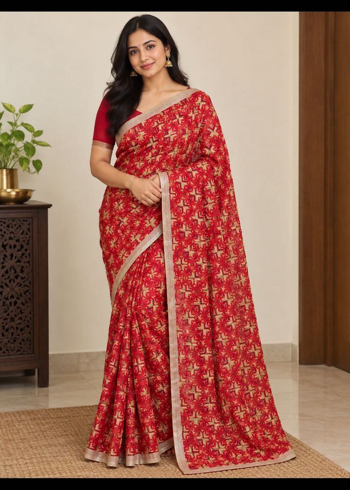 Elegant Red Embroidered Saree