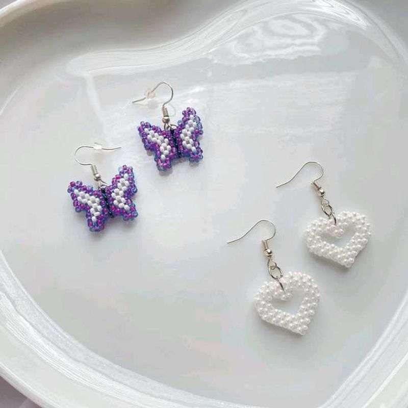 Beaded Butterfly &amp; Heart Earrings