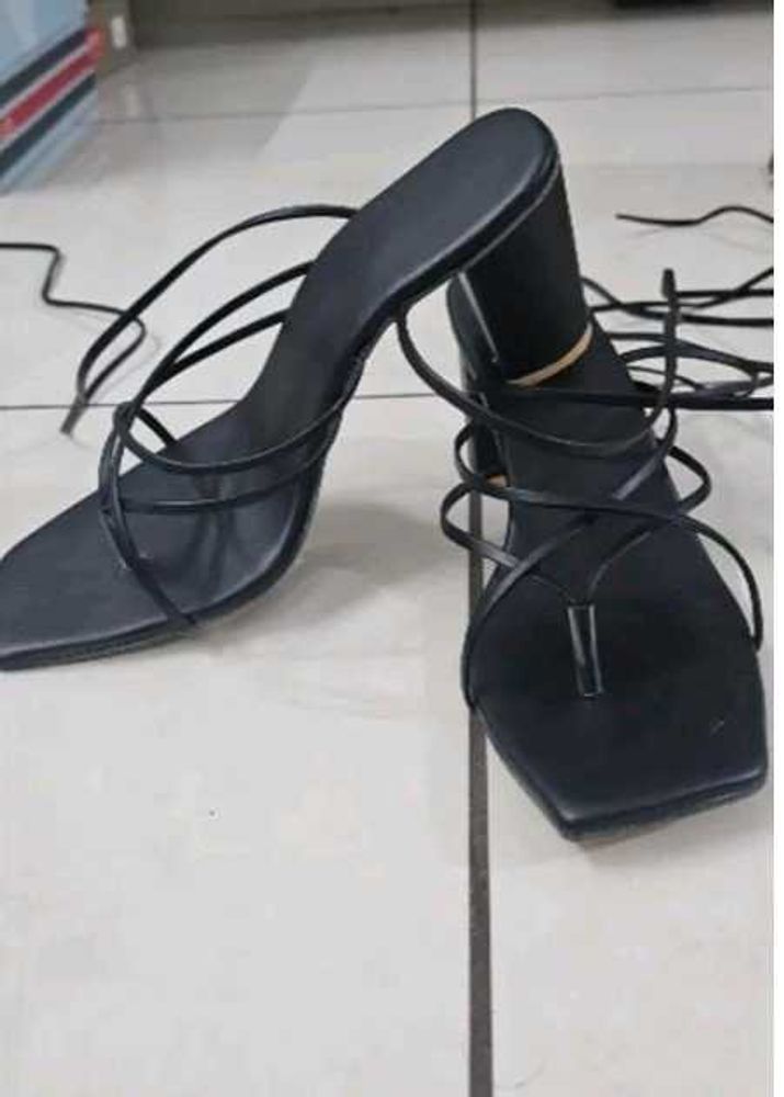 Black Strappy Square Toe Heels
