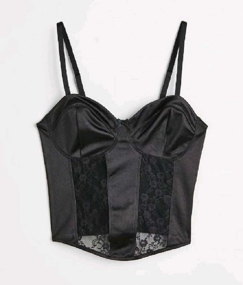 Black Satin Lace Corset Top