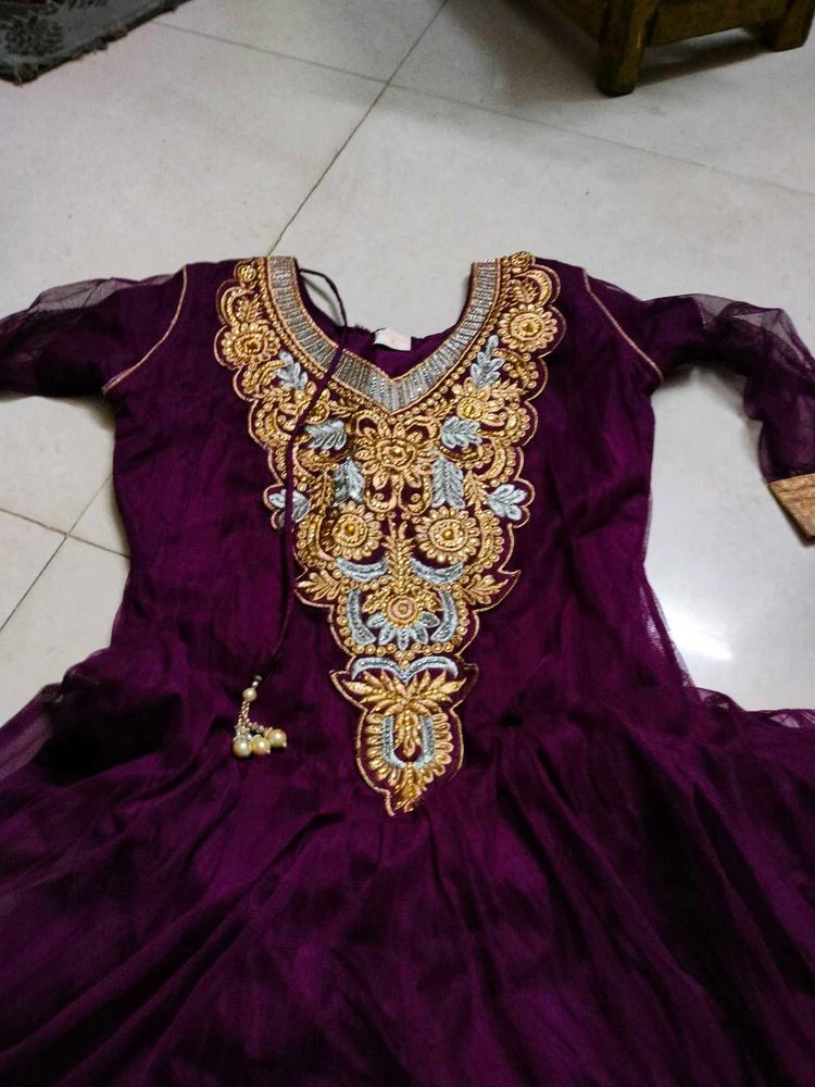 Elegant maroon Embroidered Anarkali Dress