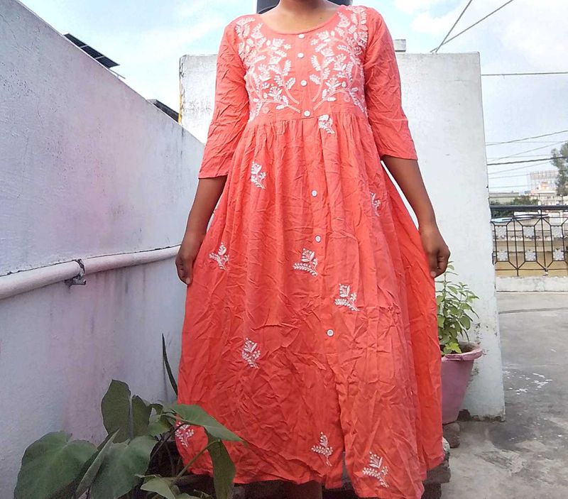 Orange Embroidered Kurta