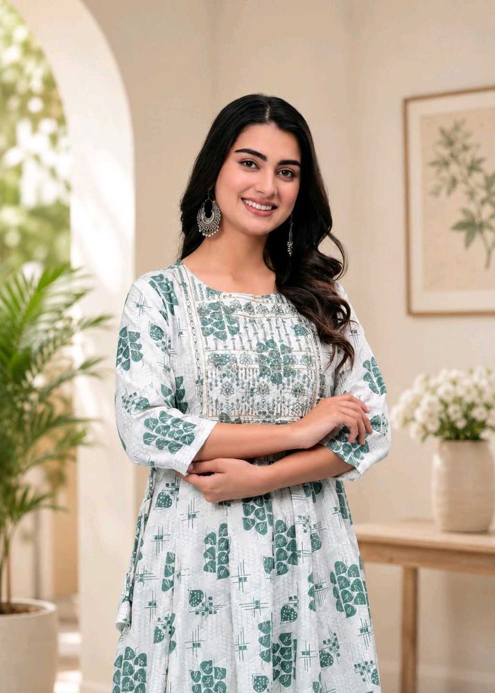 Designer Kurta with Green Print-XXL