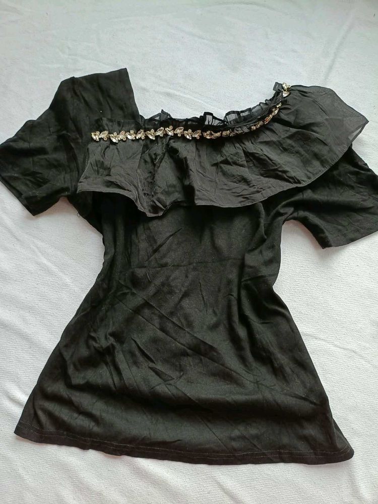 Chic Black Off-Shoulder Embellished Top