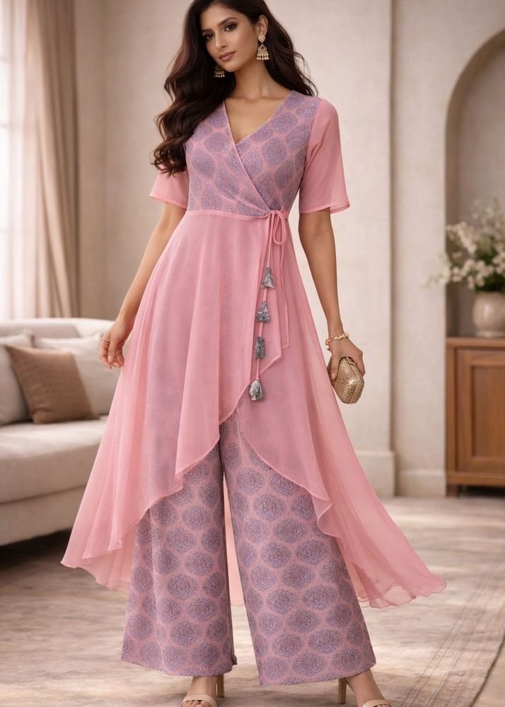 Elegant Pink Kurta Set with Palazzo