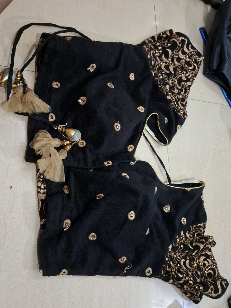 Embroidered Black Silk Blouse