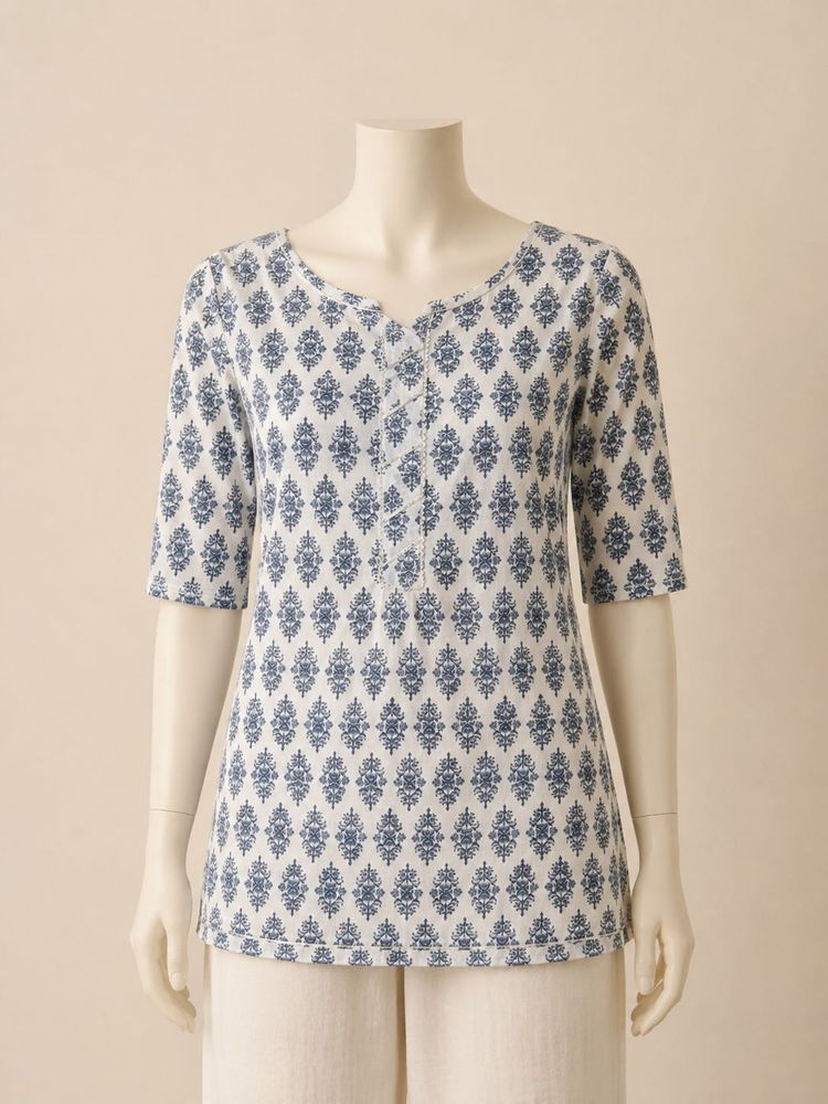 Blue &amp; White Printed short kurti