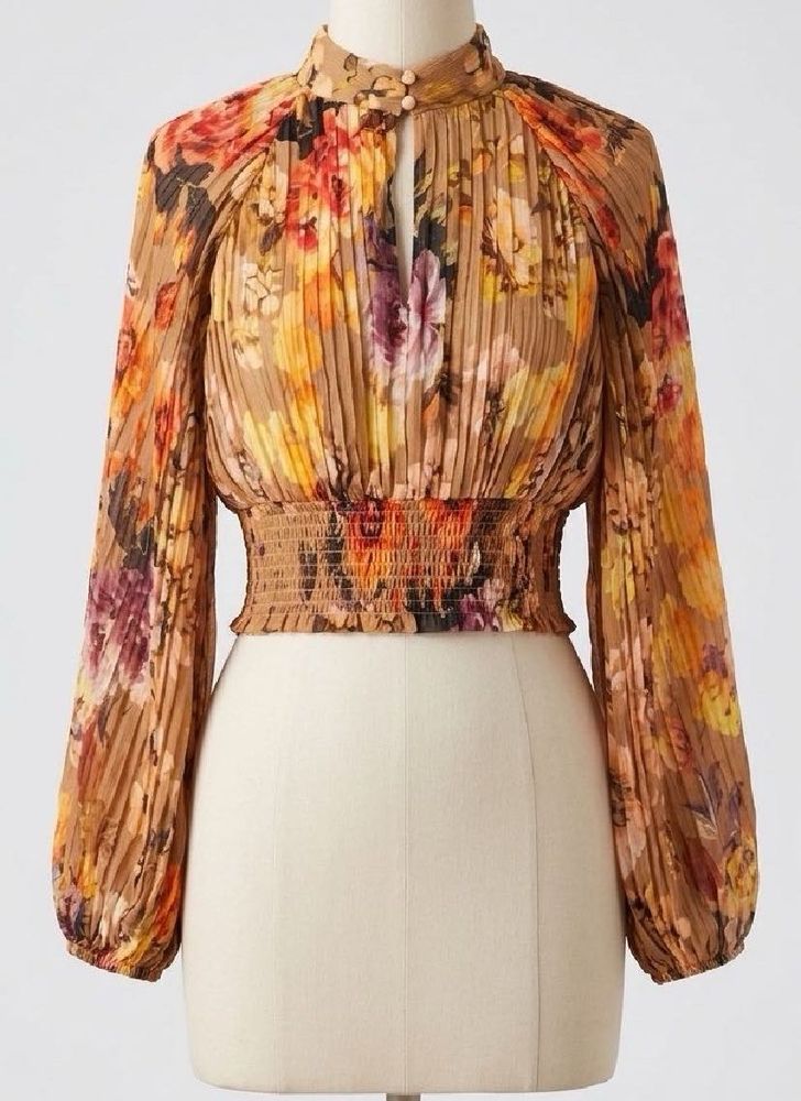 Boho Floral Pleated Smocked Top