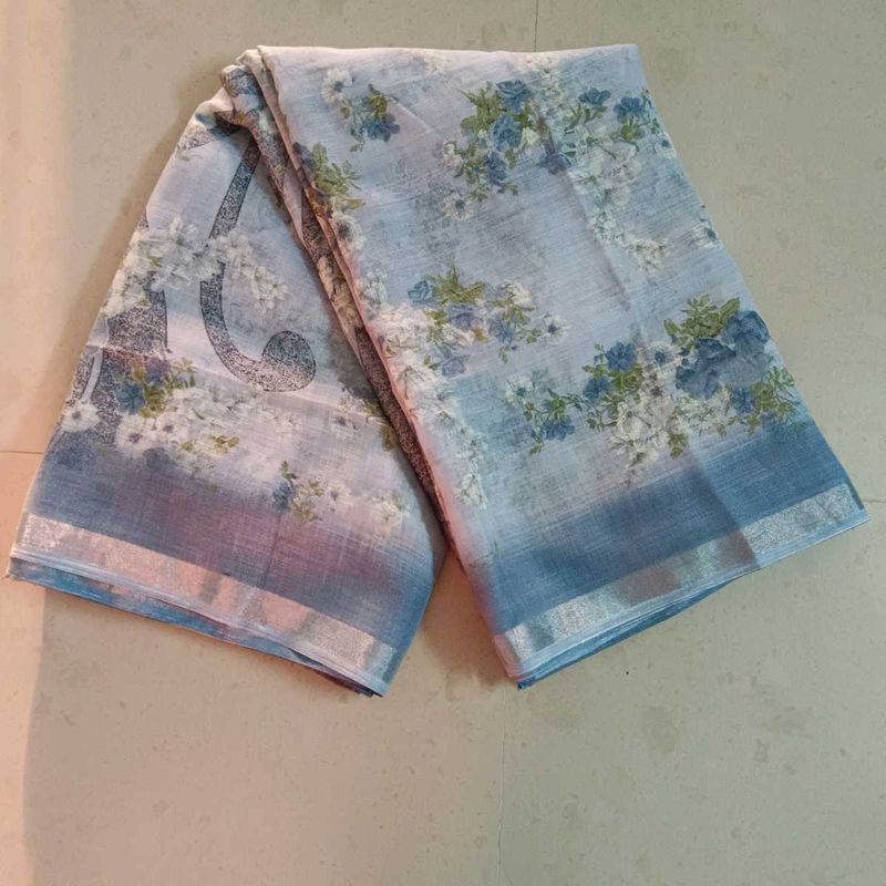 Light Blue Floral Print Saree