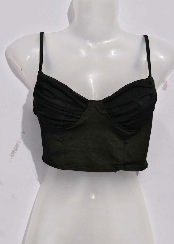 Chic Black Ruffled Bustier Top