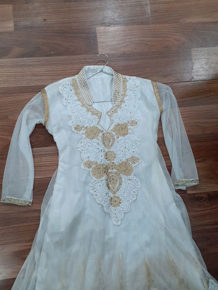 Pearl White Long Net Frock