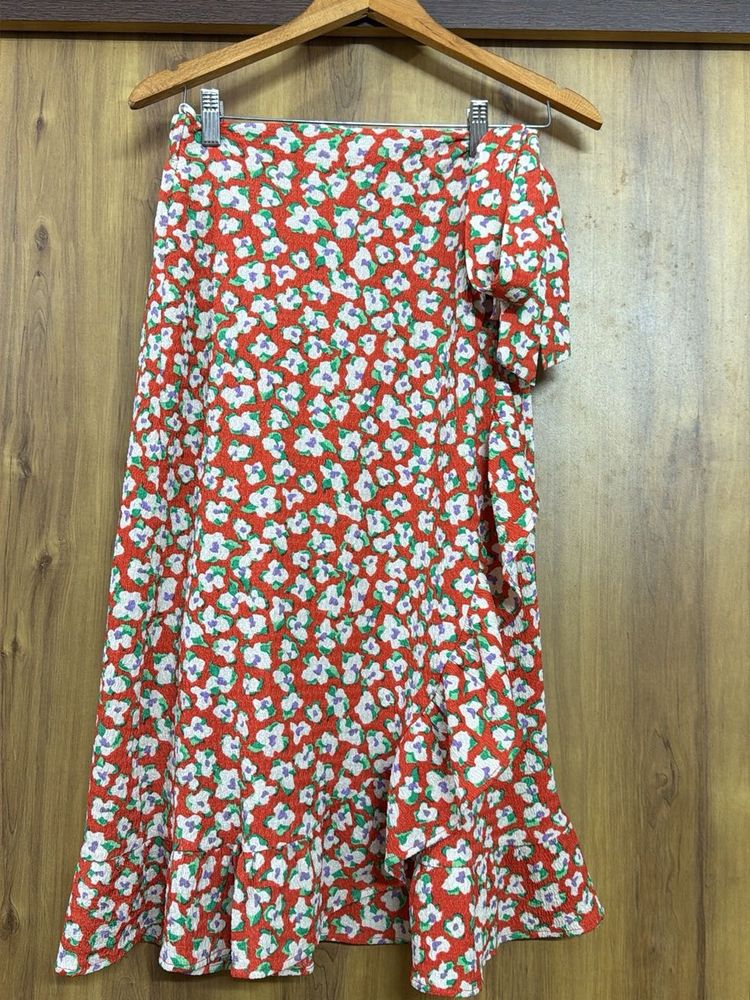 Floral Print Wrap Midi Skirt