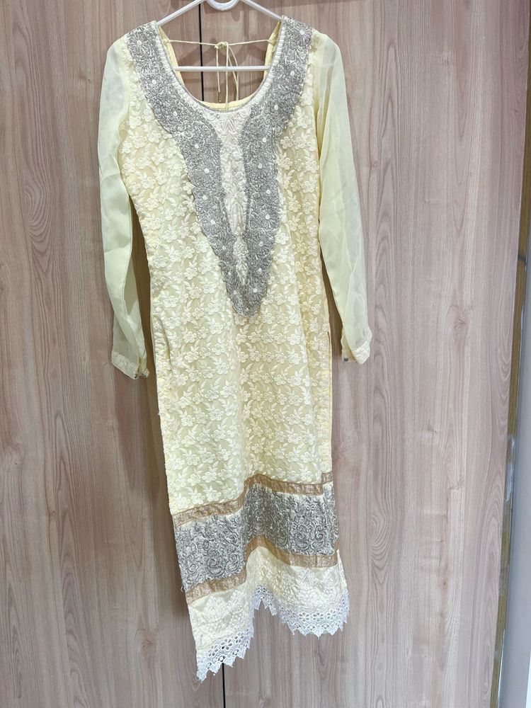 Butter Yellow Embroidered Kurta Suit Set