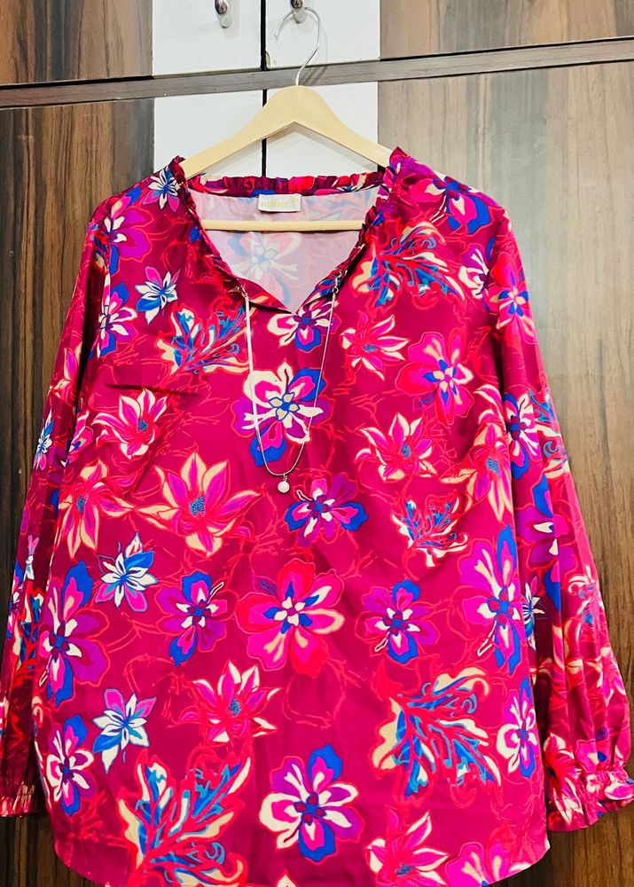 Vibrant Floral Print V-Neck Top