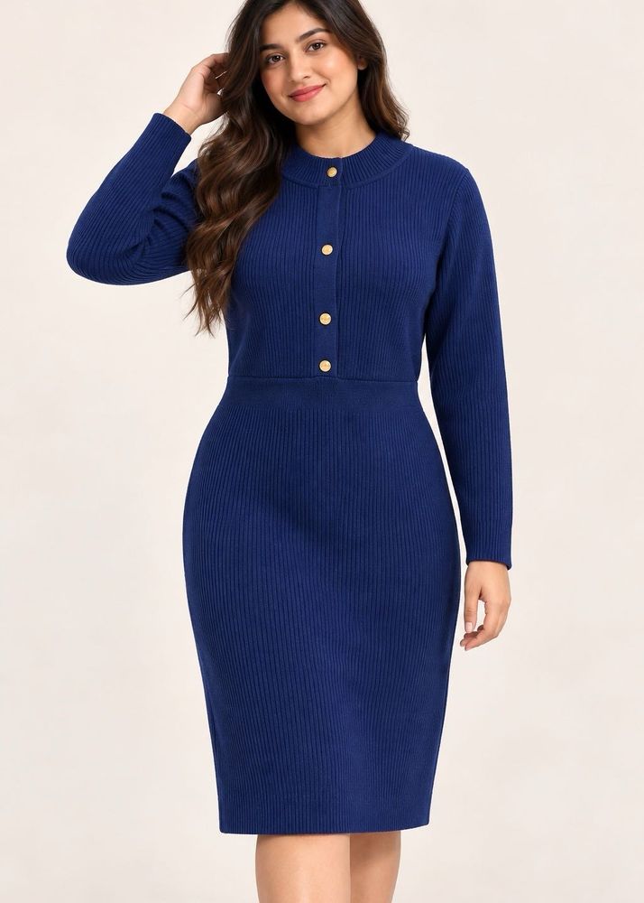 Chic Ribbed Knit Button-Up Dress