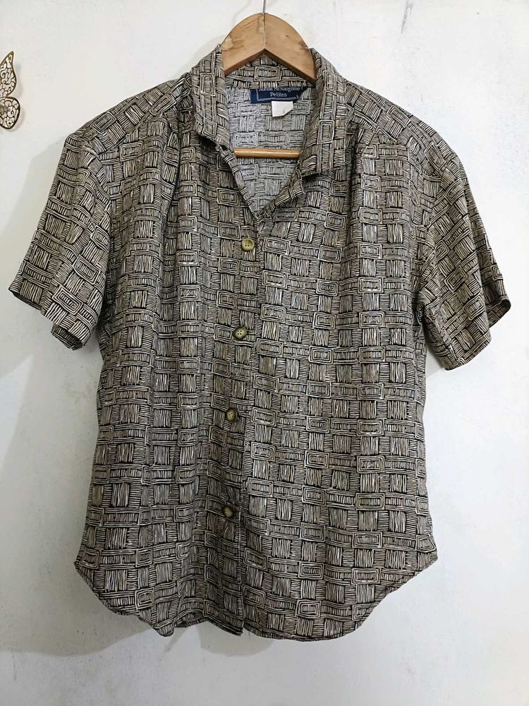 Vintage Geometric Print Button-Up Shirt