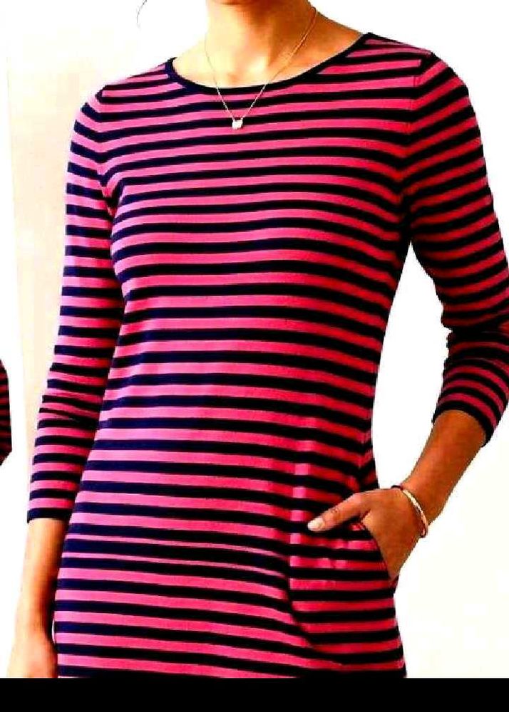 Pink &amp; Navy Striped Long Sleeve Dress