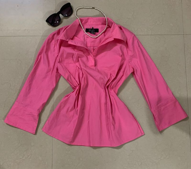Chic Pink Collared Tunic Shirt