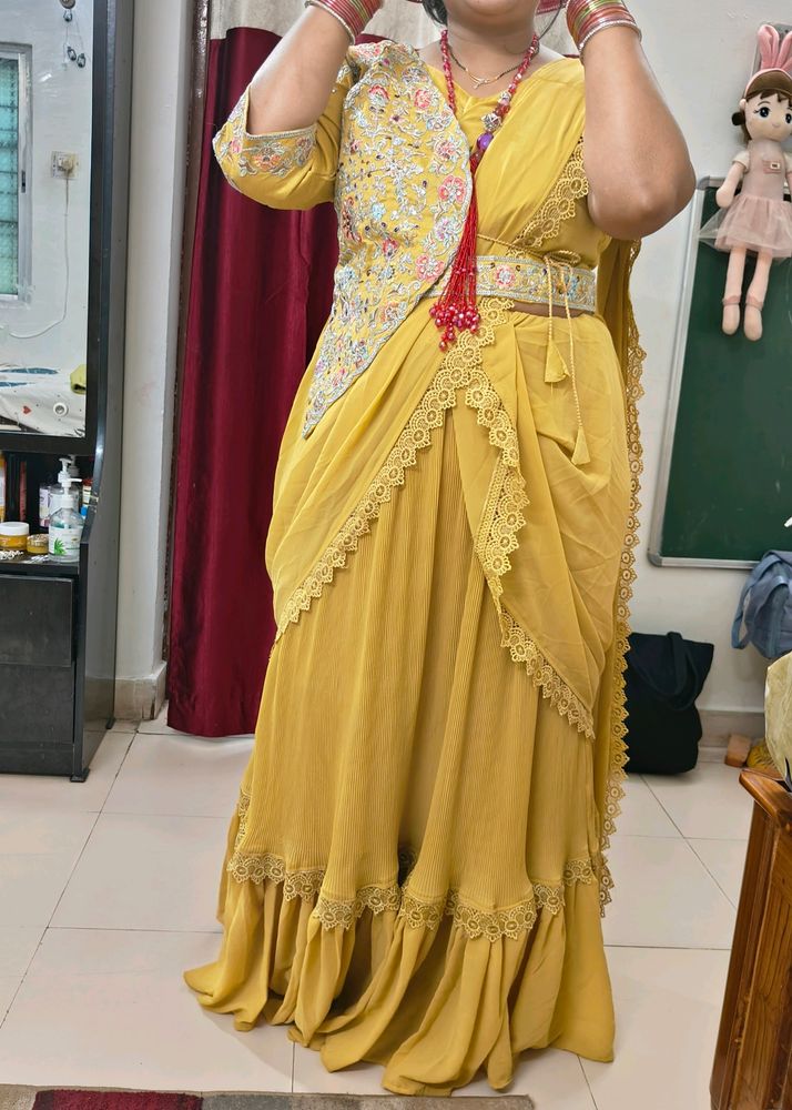 Lehenga Saree With Stitched Blouse And Belt