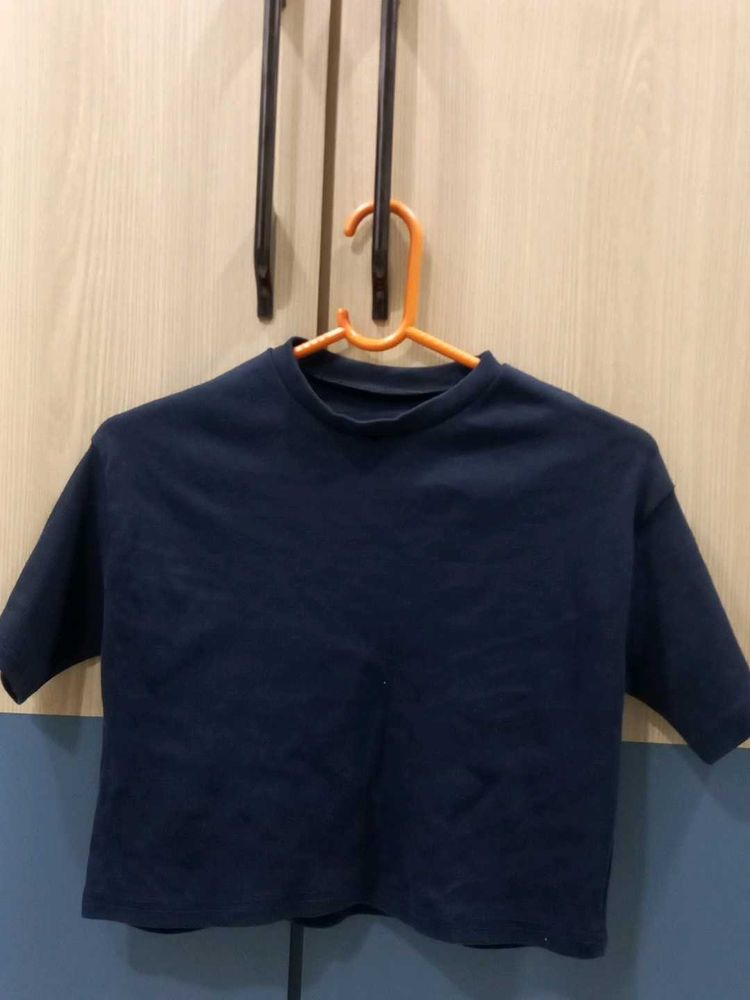 Navy Blue Cropped T-Shirt
