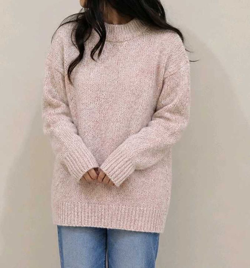 Korean Cozy Pink Mock Neck Sweater