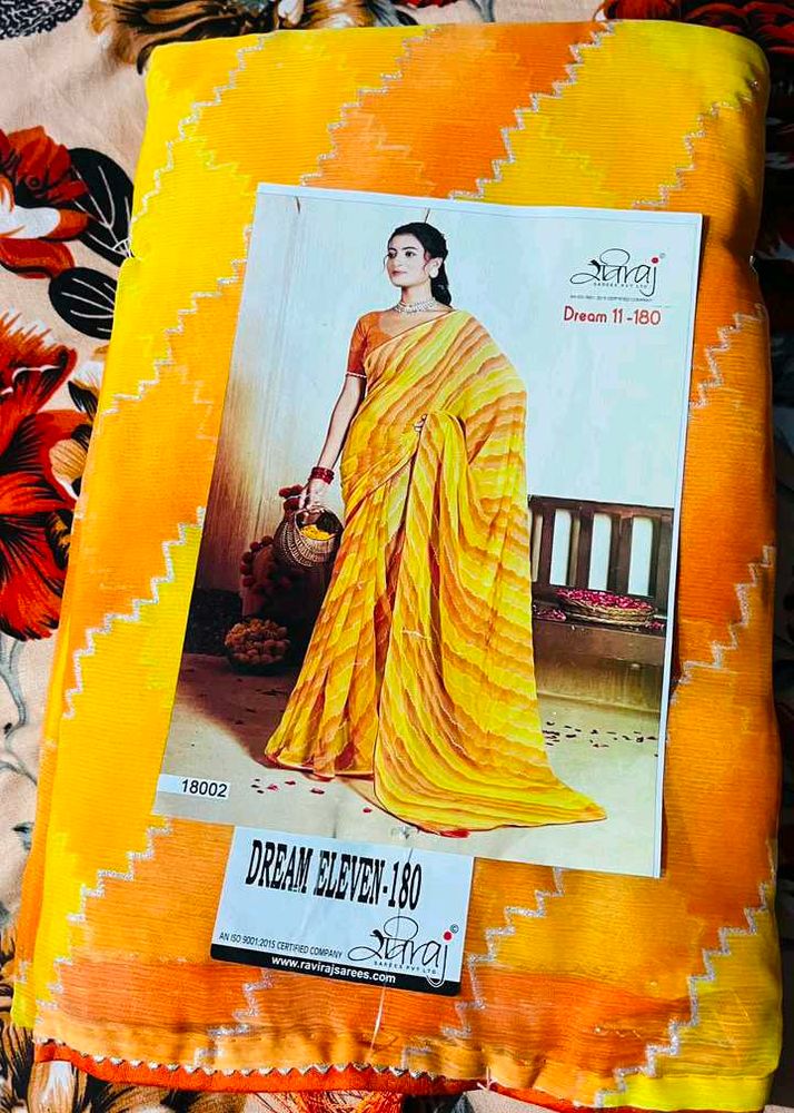 Vibrant Orange &amp; Yellow Saree