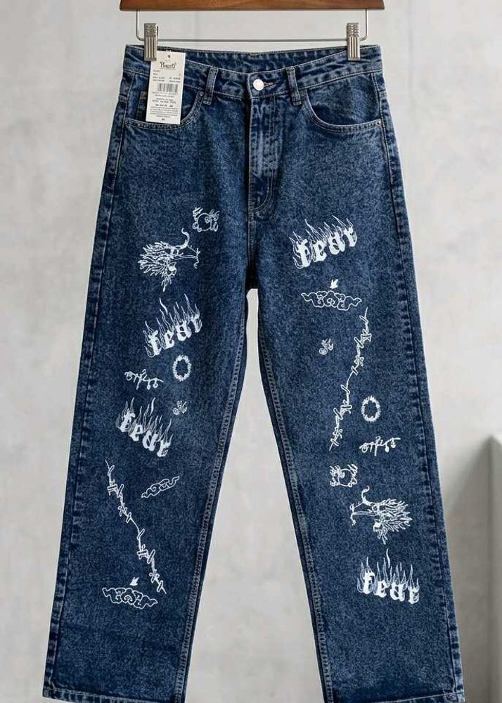 Graphic Print Wide Leg Jeans