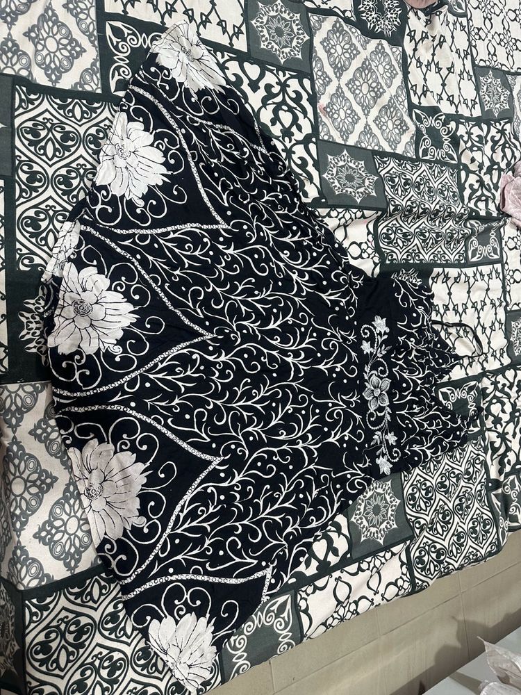 Black Floral Print Ethnic dress