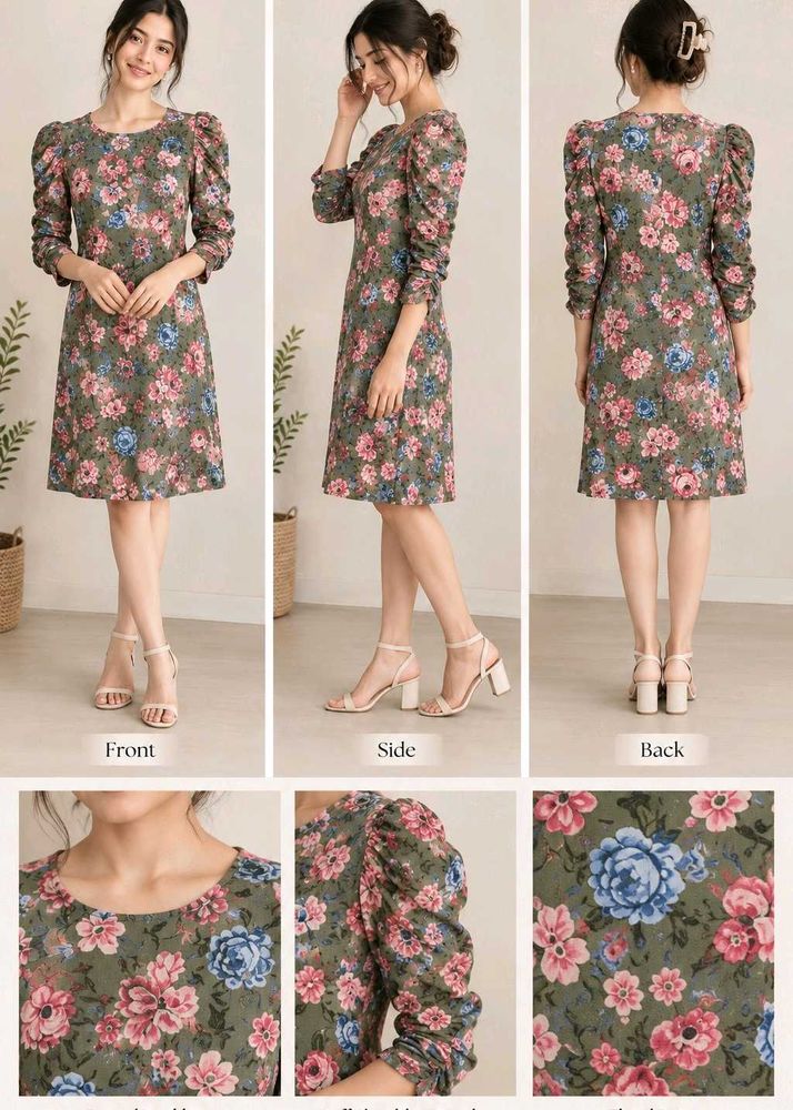 Floral Puff Sleeve A-Line Dress